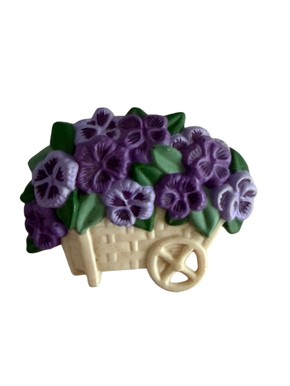 Vintage Hallmark HMK CDS Pansy Wheelbarrow Brooch Purple Floral Garden Pin